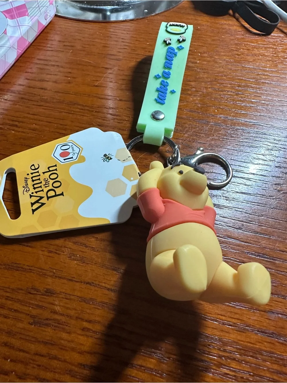 Disney Winnie the Pooh Keychain with Mint Green Strap and Yellow Charm